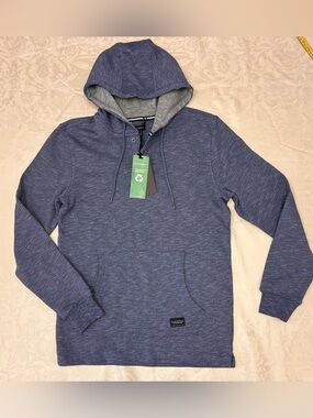 Silver Jeans Heather Blue Quarter-Button Hooded Pullover NWT Men's Size Small